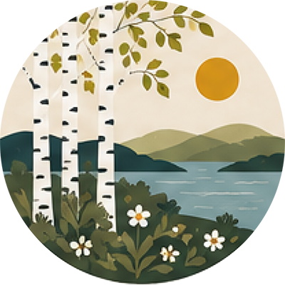 Icon of tree next to a lake.