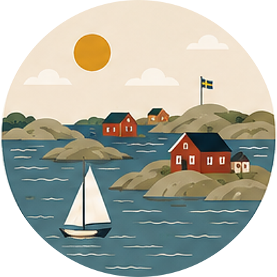 Icon of a boat on a small lake in Sweden.