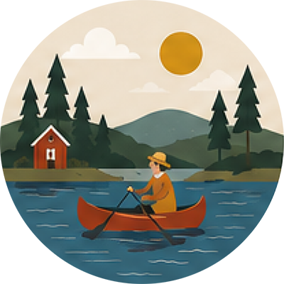 Icon of a man rowing in a small boat in Sweden.