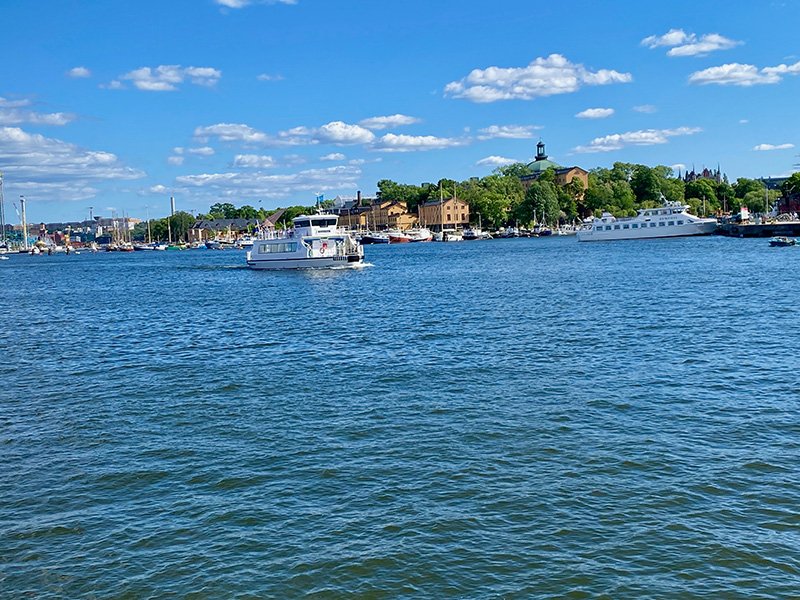 Coastal port in Sweden with small ships.